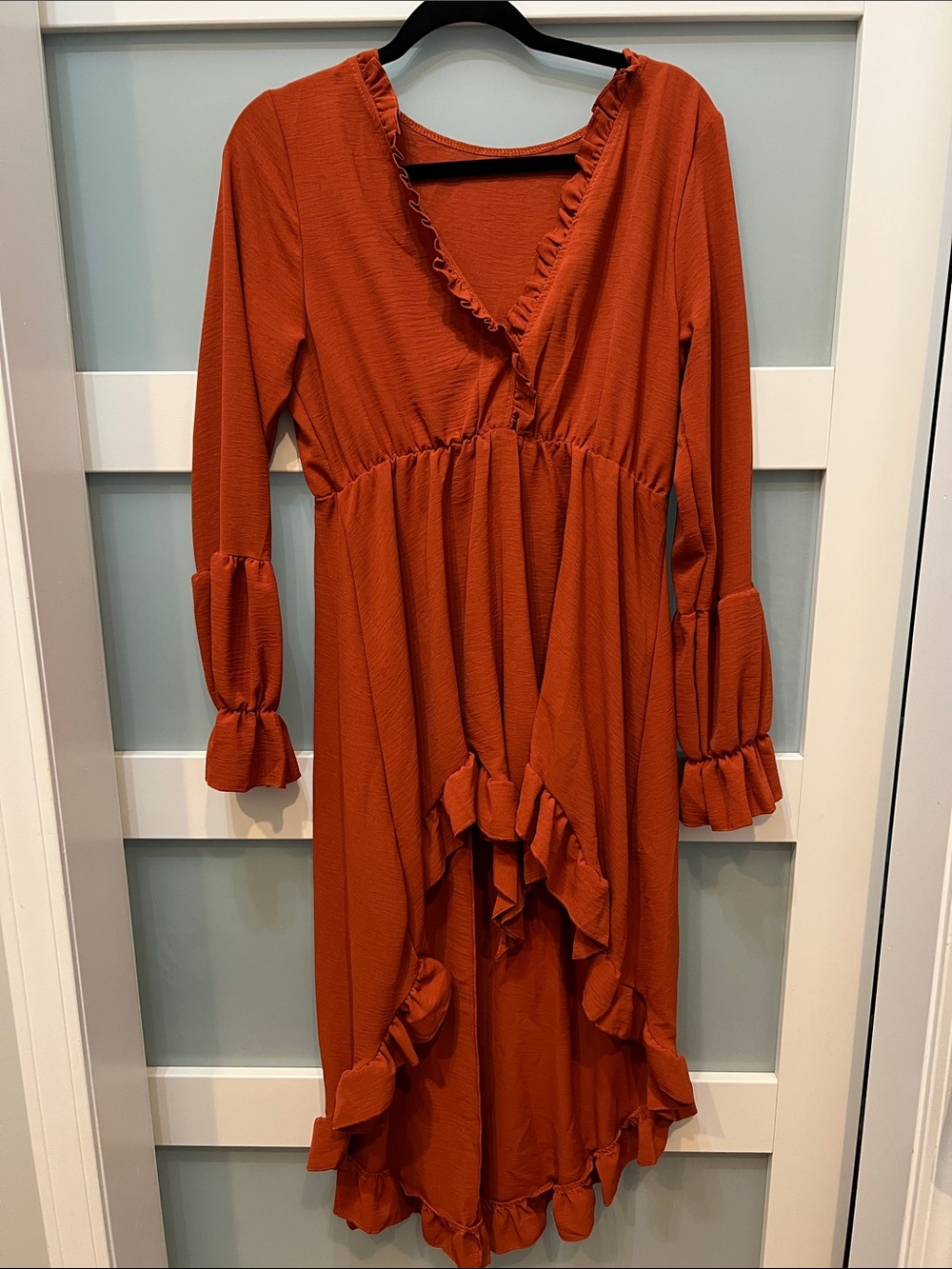 Source Unknown Rust Ruffle High-Low Dress